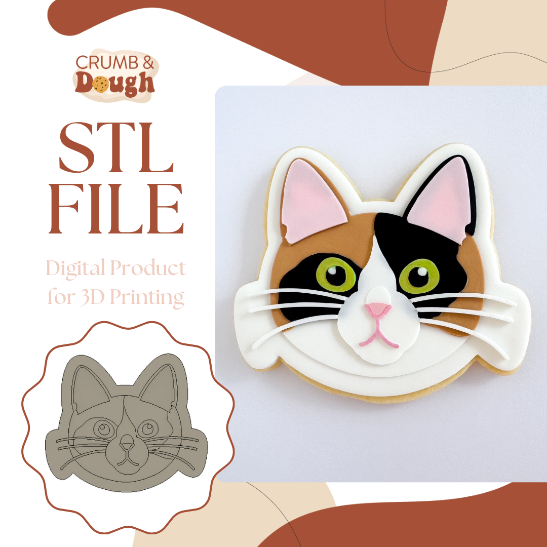 Cat Face Cookie Stamp & Cutter STL File