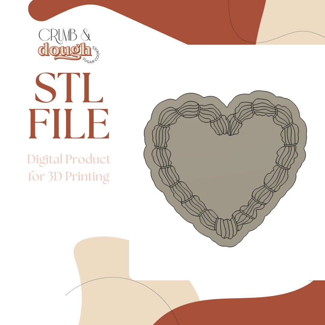 Lambeth Retro Heart Cake Top Cookie Stamp & Cutter STL File