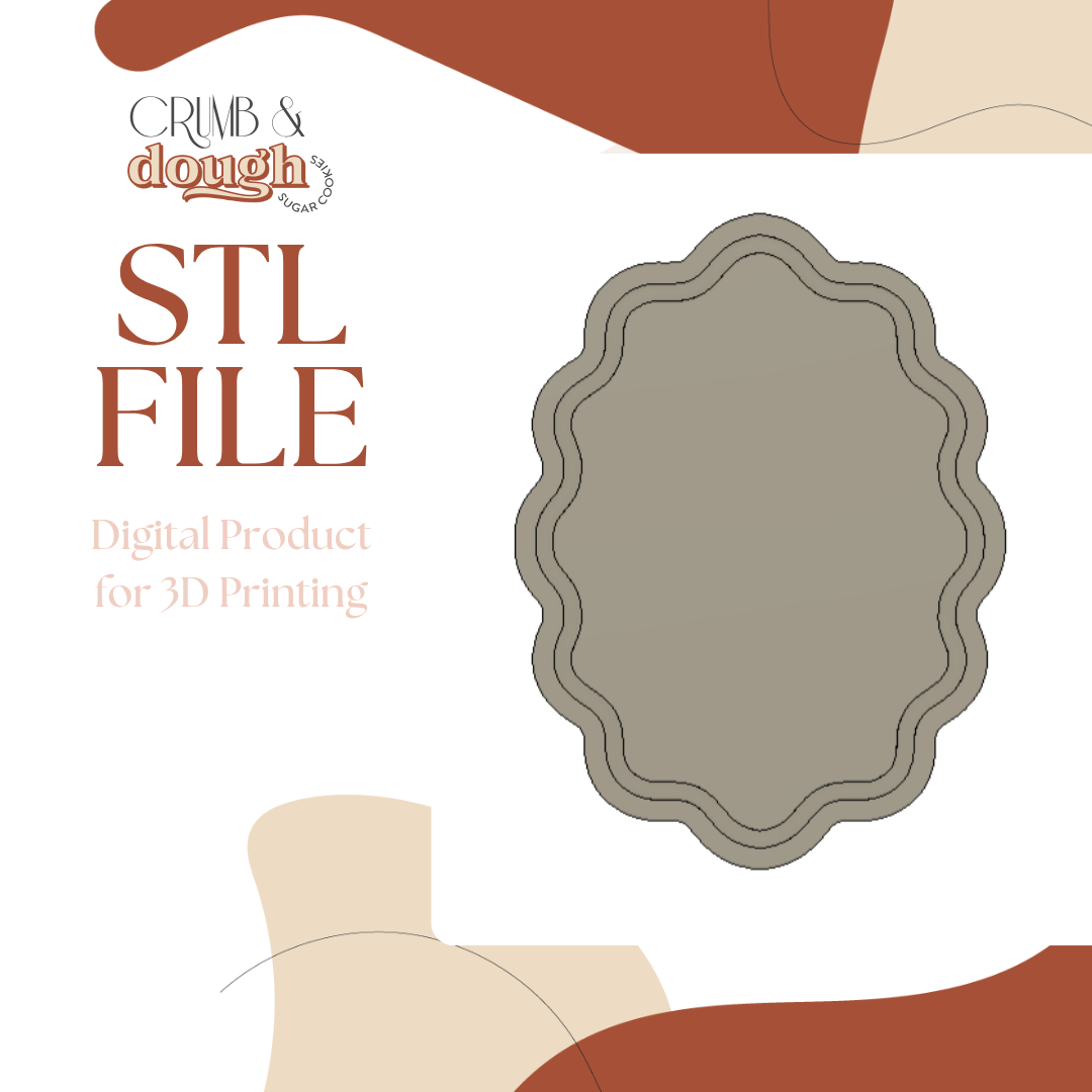 Wavy Oval with Border Cookie Stamp & Cutter STL File