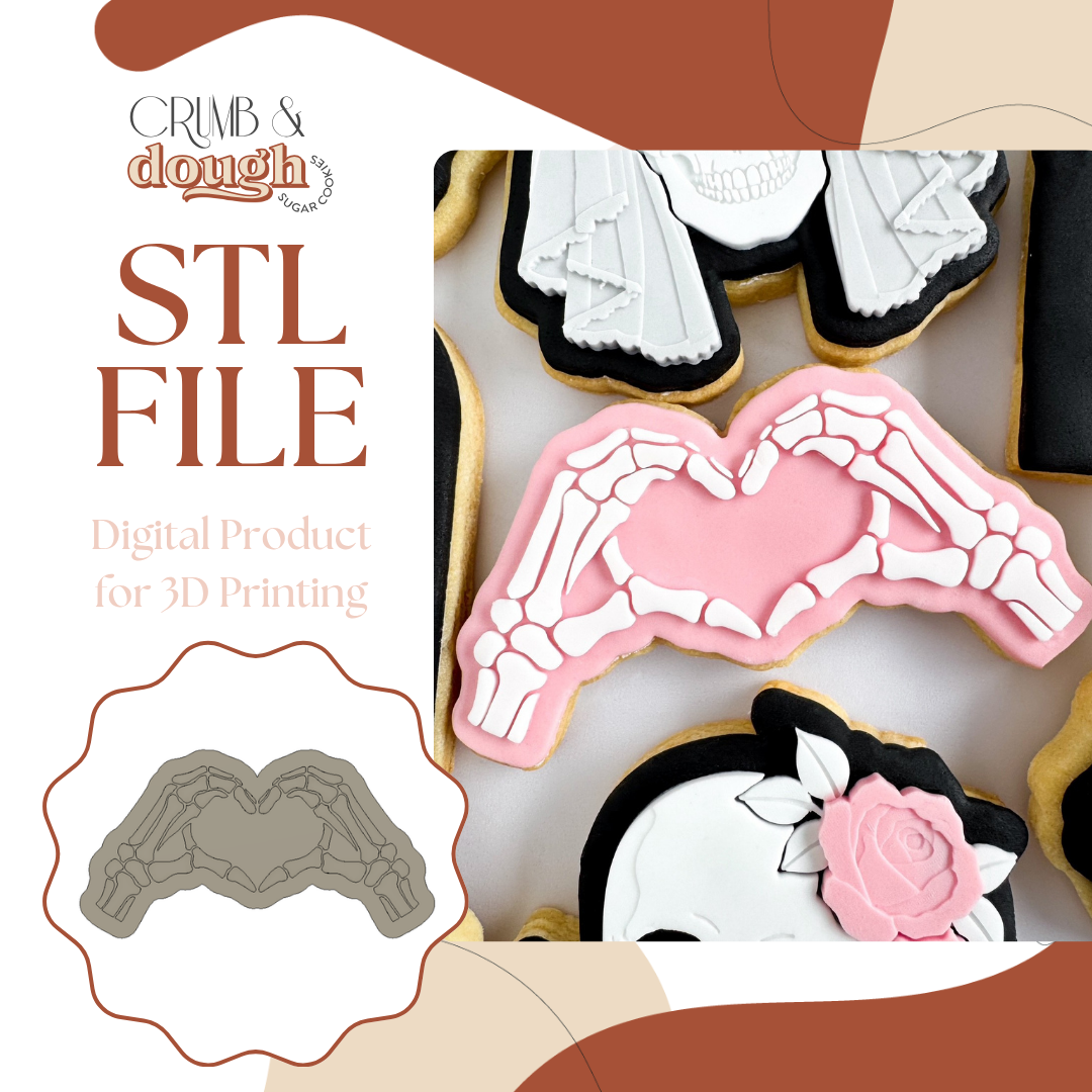 Skeleton Heart Hands Cookie Stamp & Cutter STL File