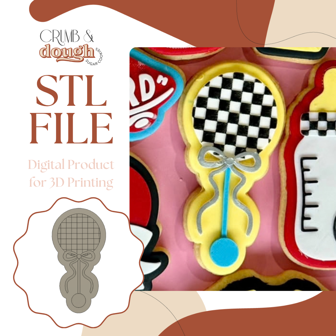 Checkered Baby Rattle Cookie Stamp & Cutter STL File