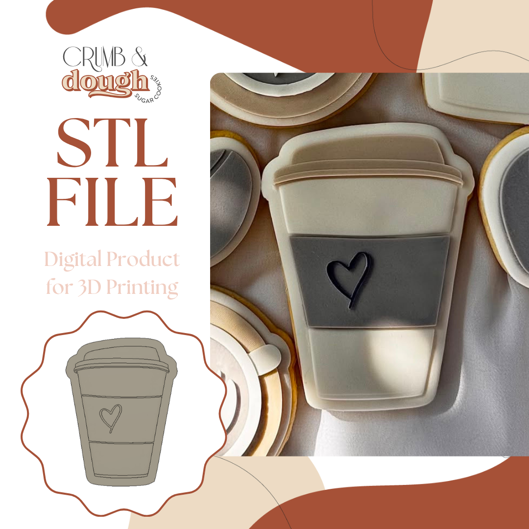 Coffee Cup with Love Heart Cookie Stamp & Cutter STL File