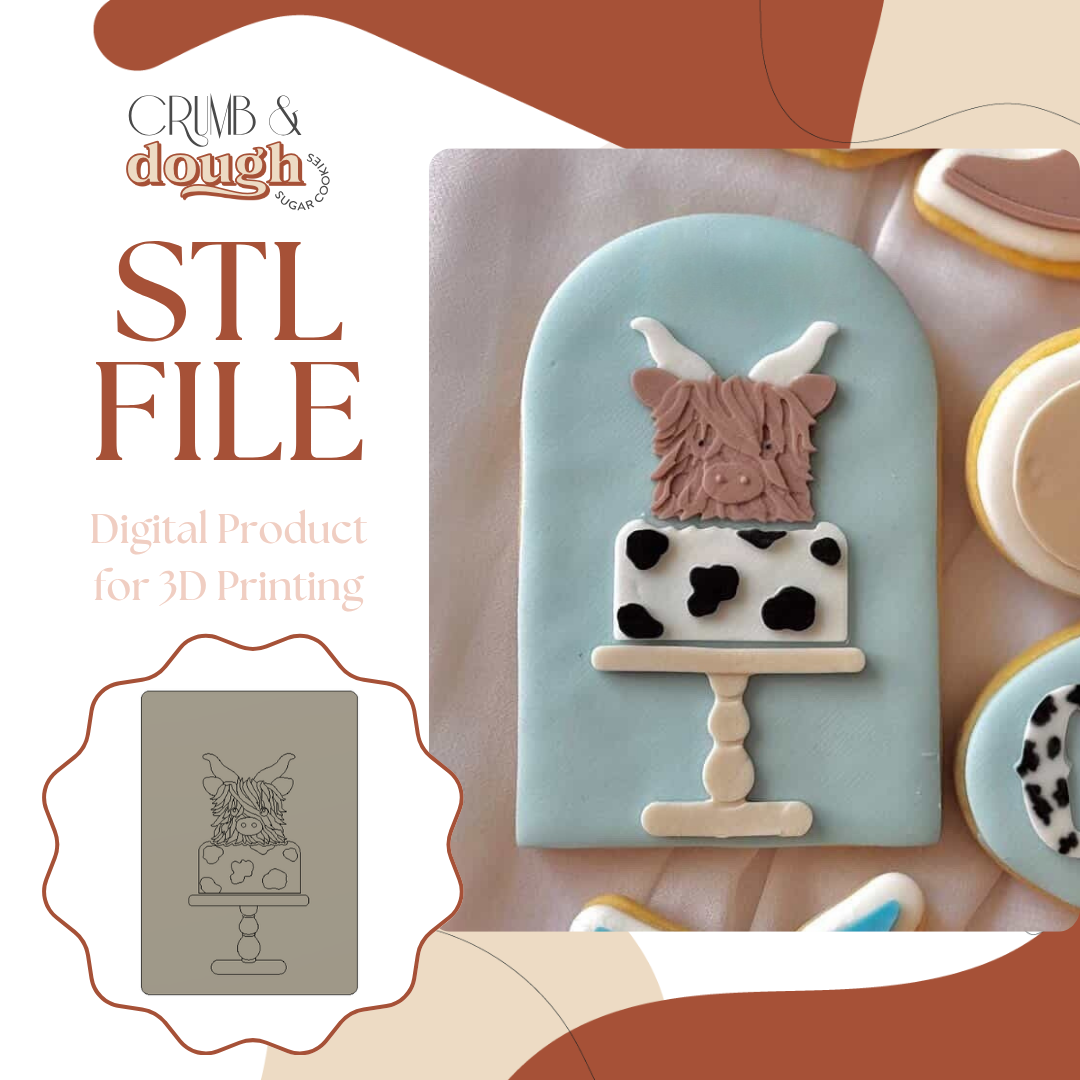 Highland Cow Birthday Cake Cookie Stamp & Cutter STL File