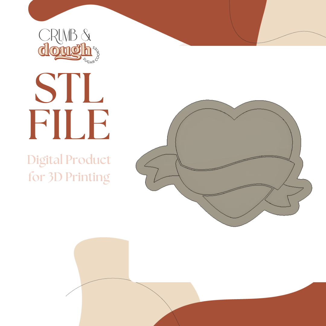 Heart with Banner Cookie Stamp & Cutter STL File