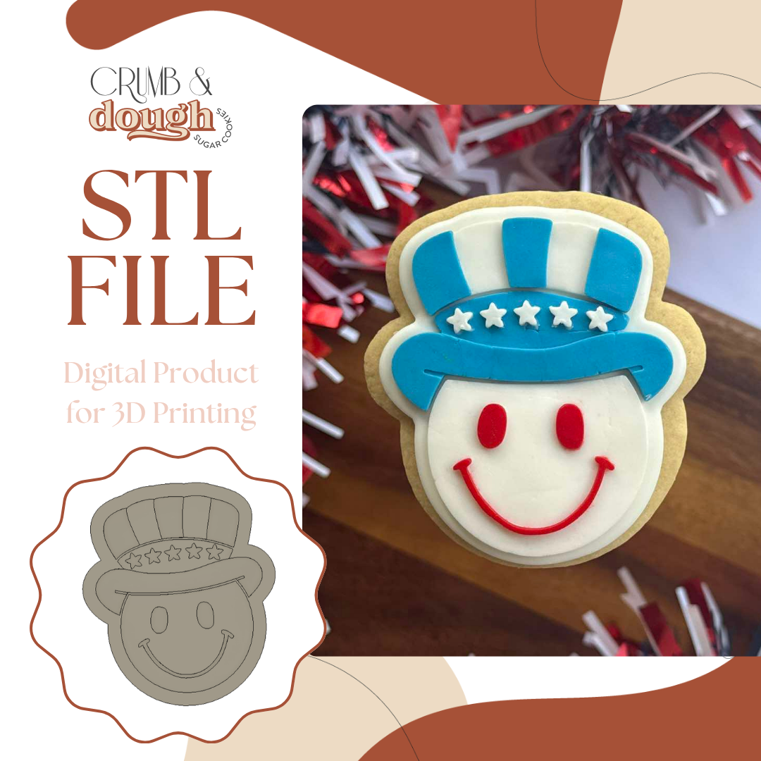 American Happy Face Cookie Stamp & Cutter STL File