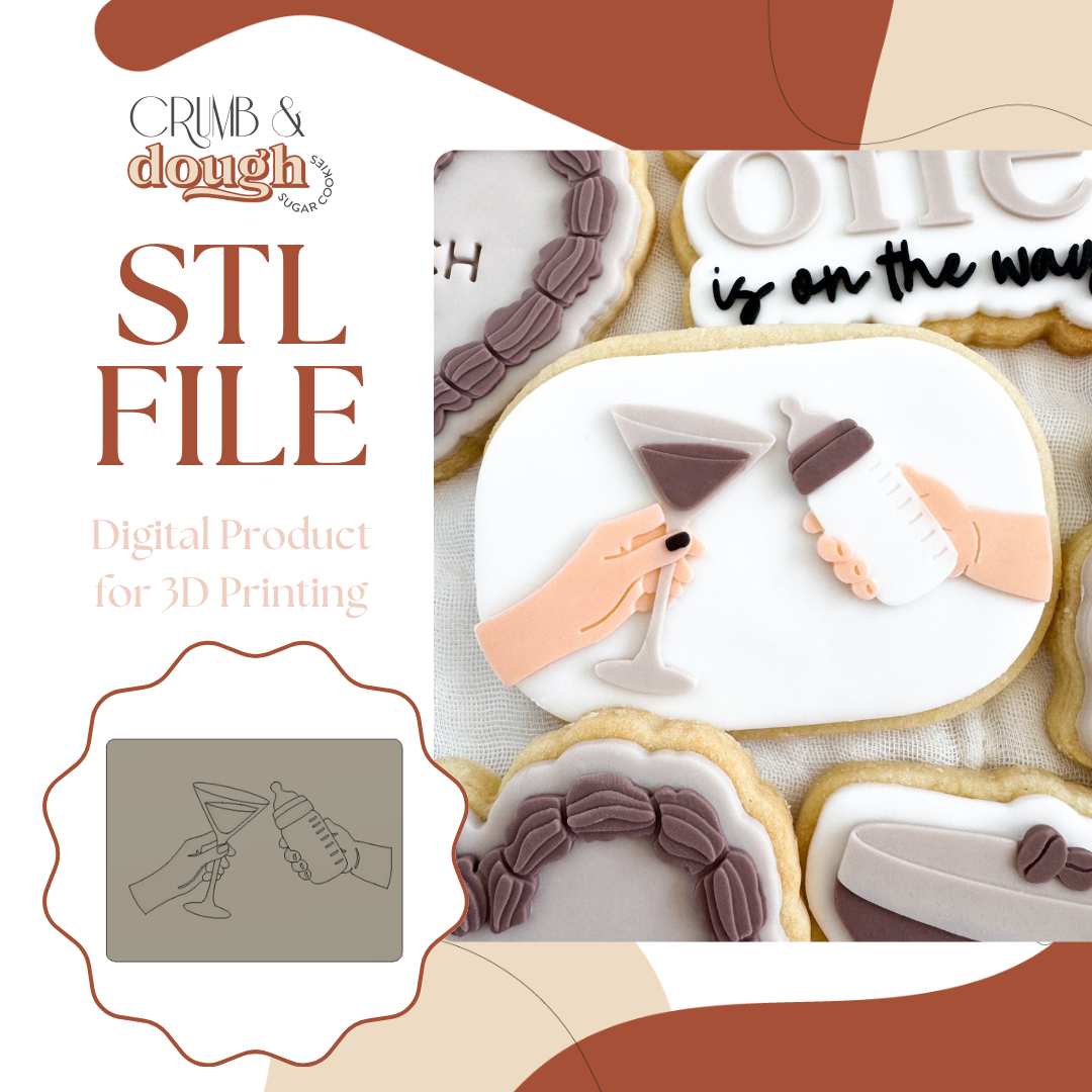 Martini and Baby Bottle Cheers Oval Cookie Stamp & Cutter STL File