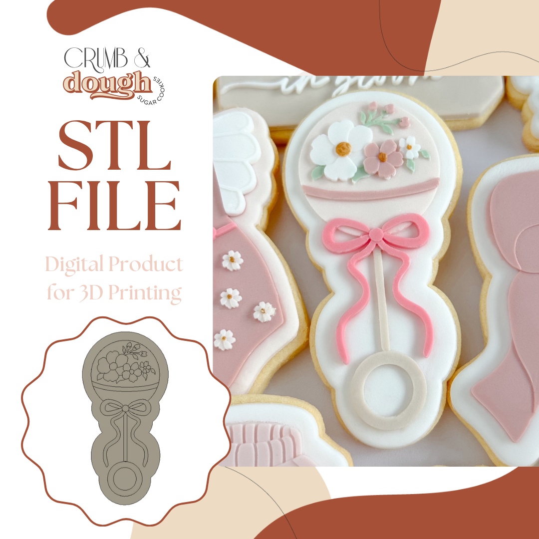 Floral Baby Rattle Cookie Stamp & Cutter STL File