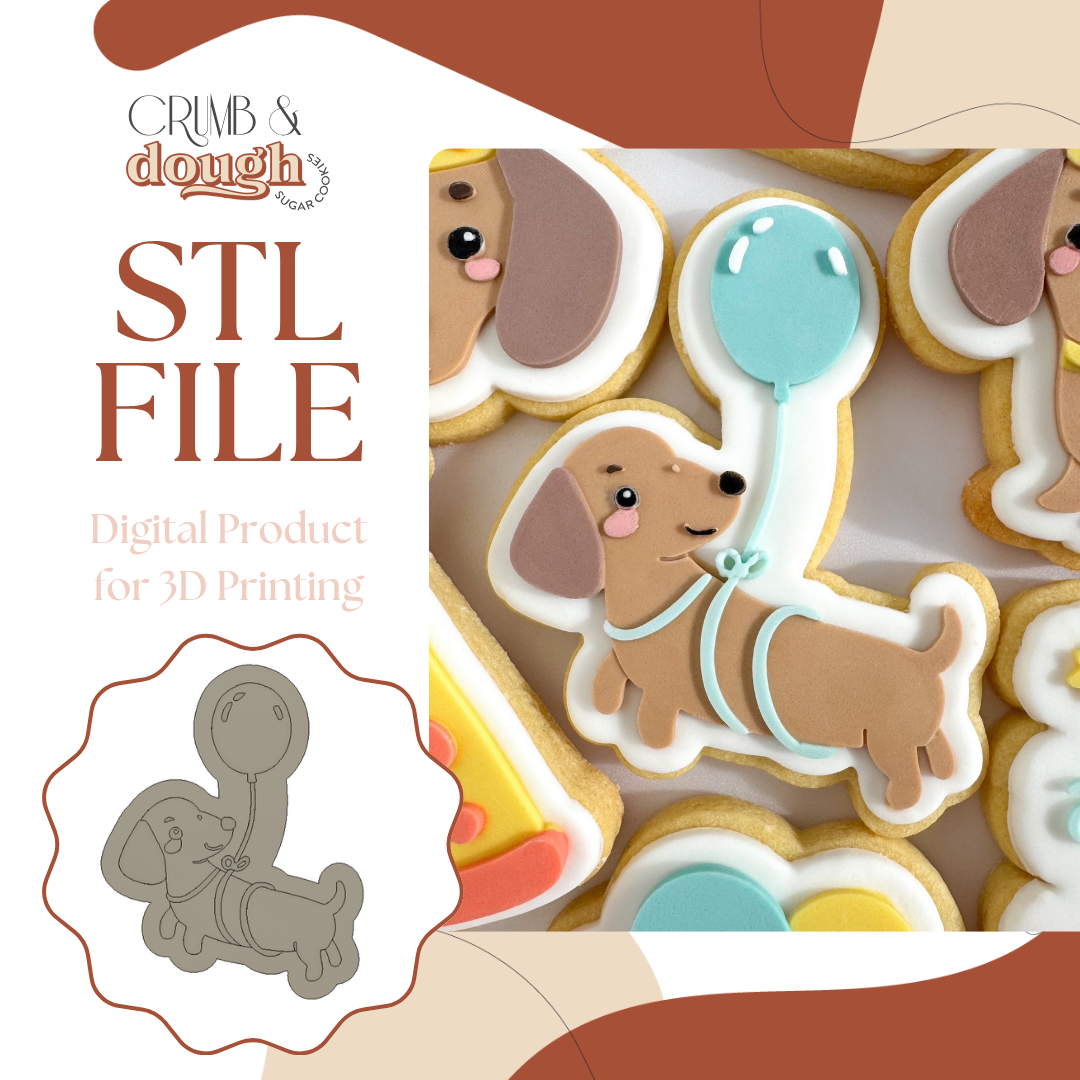 Dachshund Sausage Dog with Balloon Cookie Stamp & Cutter STL File