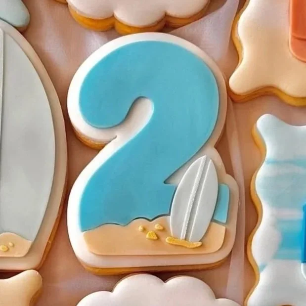 Number 2 with Surfboard Cookie Stamp & Cutter
