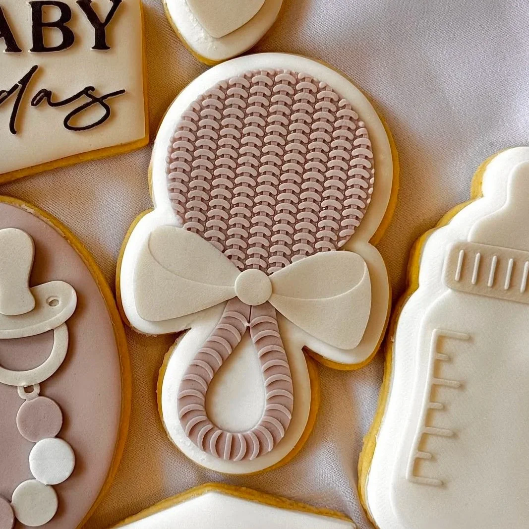 Rattan Baby Rattle with Bow Cookie Stamp & Cutter