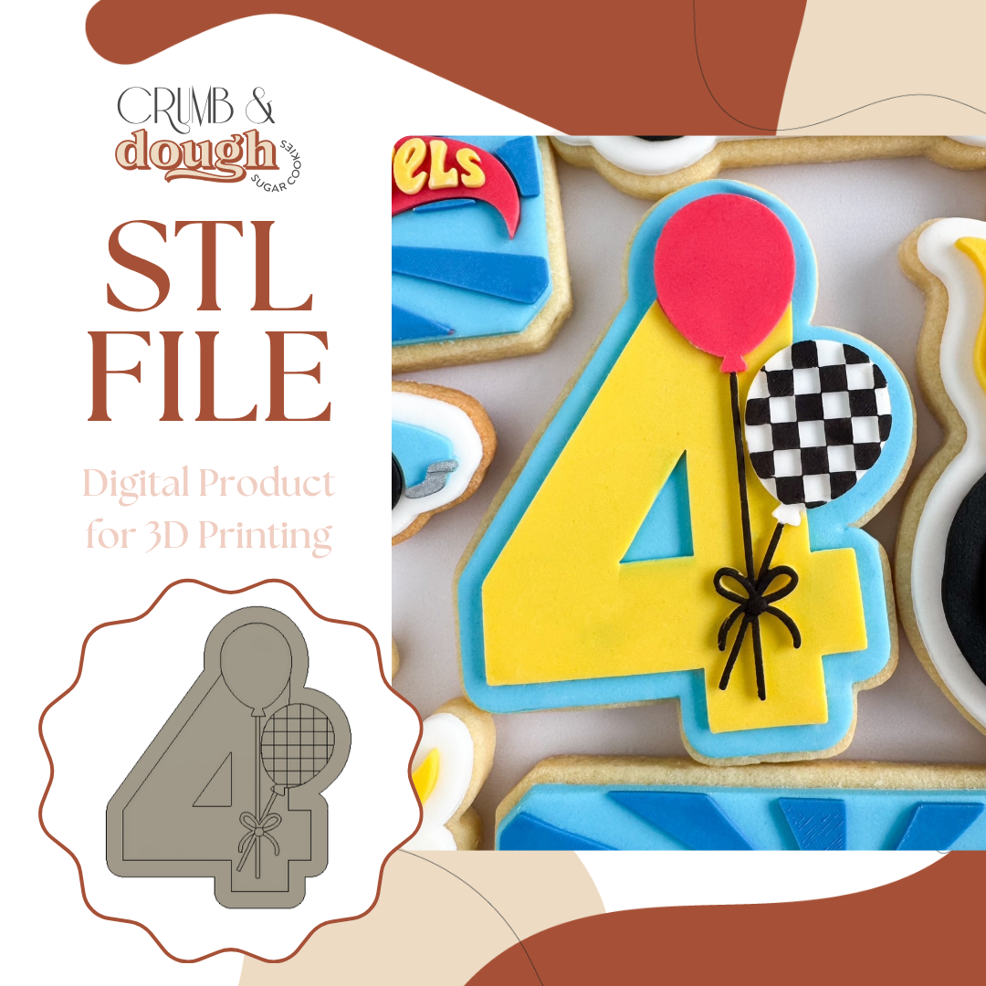Number 4 with Checkered Balloon Cookie Stamp & Cutter STL File