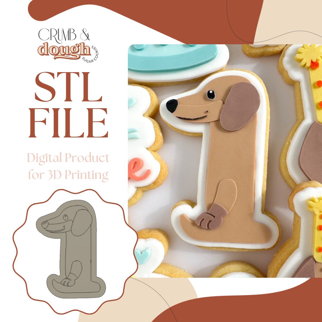 Dachshund Number 1 Cookie Stamp & Cutter STL File