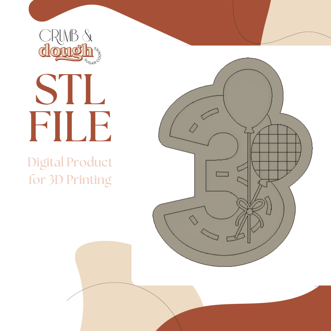 Number 3 with Checkered Balloons and Road Cookie Stamp & Cutter STL File