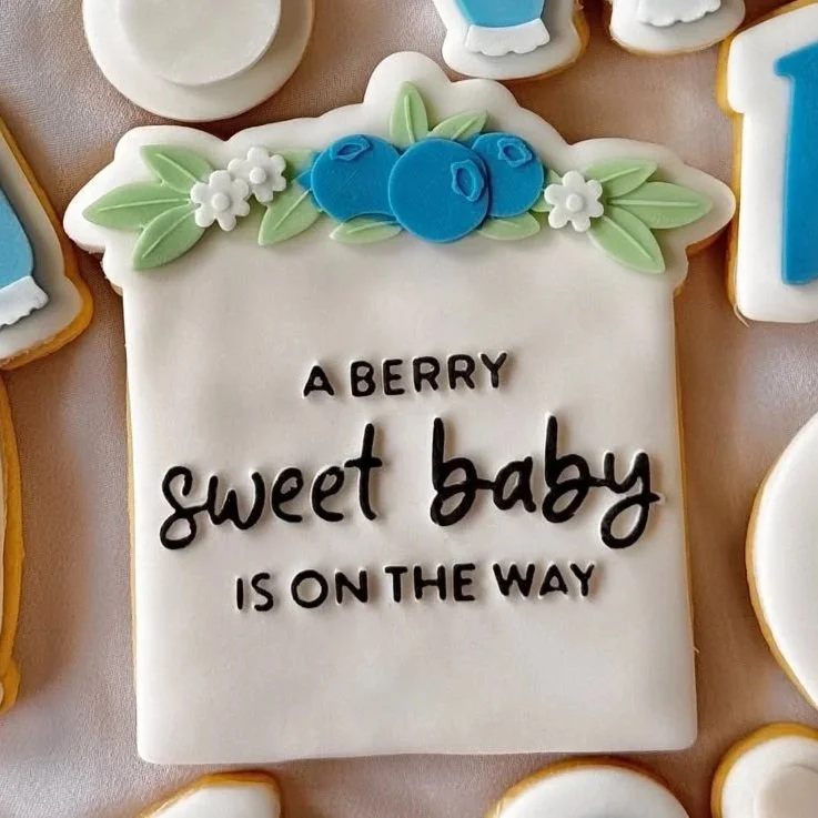 A Berry Sweet Baby is on the Way Blueberry Plaque Cookie Stamp & Cutter