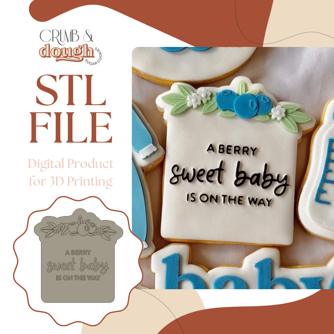 A Berry Sweet Baby is on the Way Blueberry Plaque Cookie Stamp & Cutter STL File