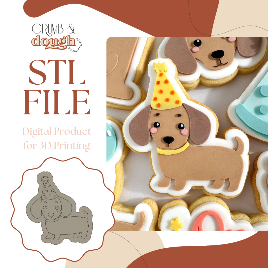Baby Dachshund with Party Hat Cookie Stamp & Cutter STL File