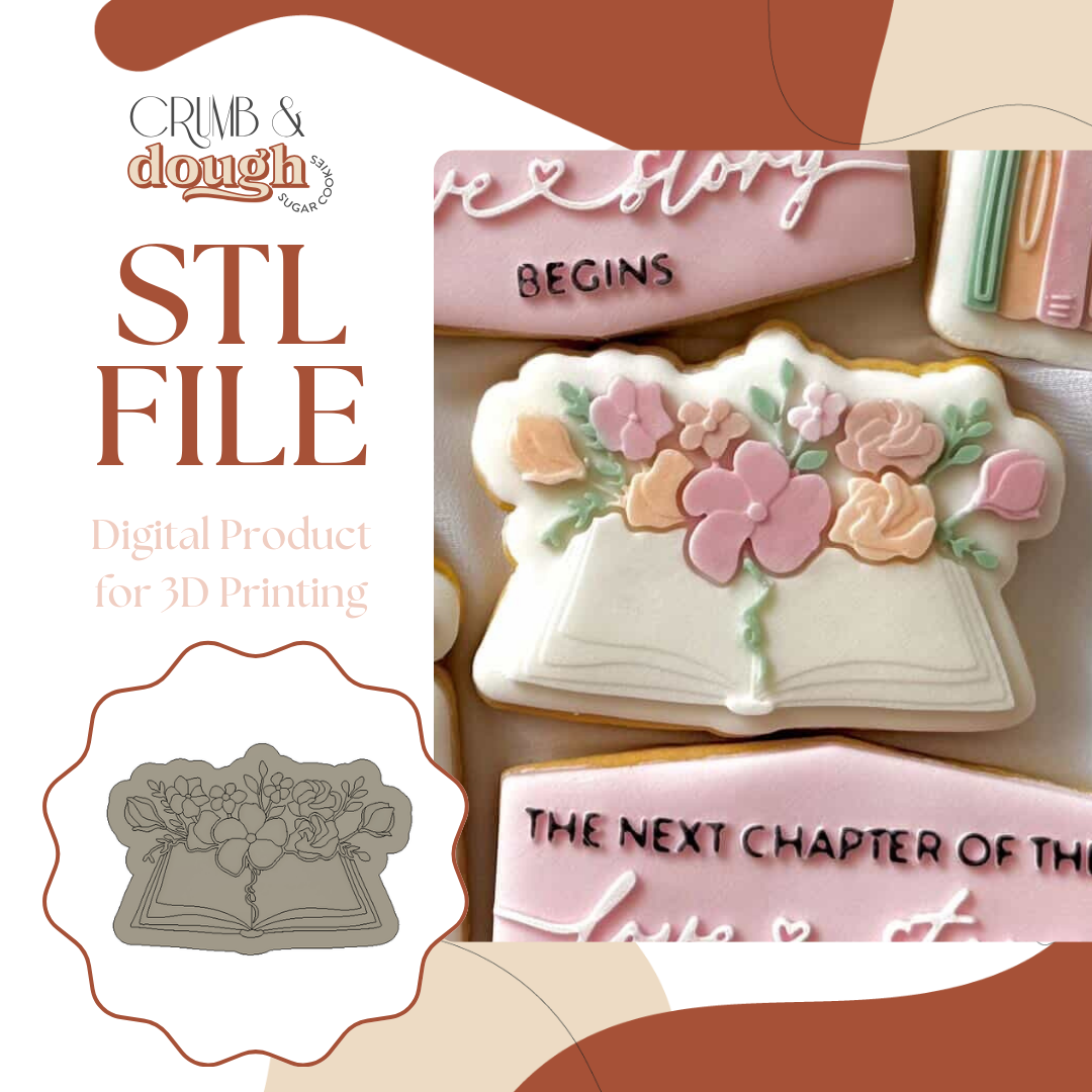 Floral Open Book Cookie Stamp & Cutter STL File