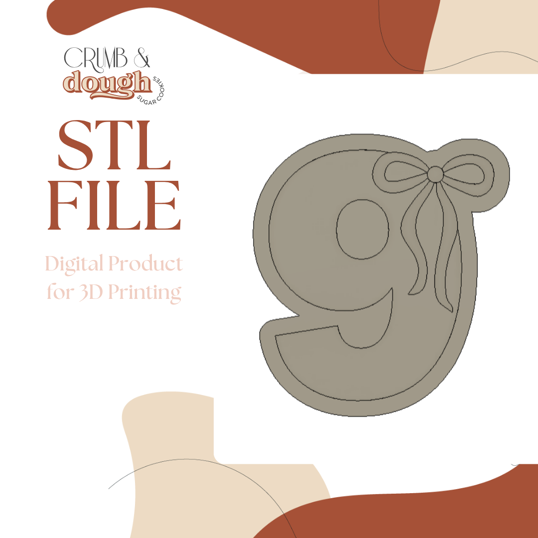 Number 9 with Bow Cookie Stamp & Cutter STL File
