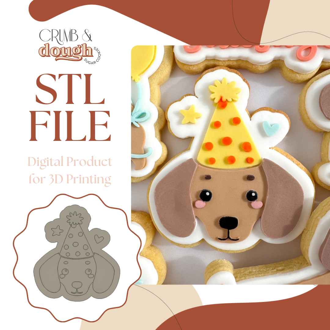 Dachshund Sausage Dog with Party Hat Star Heart Cookie Stamp & Cutter STL File