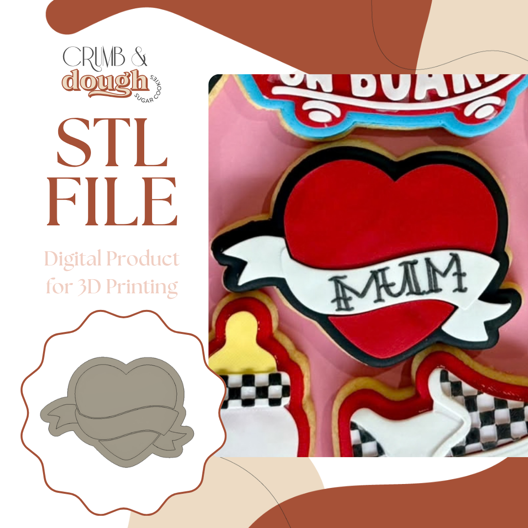 Heart with Banner Cookie Stamp & Cutter STL File
