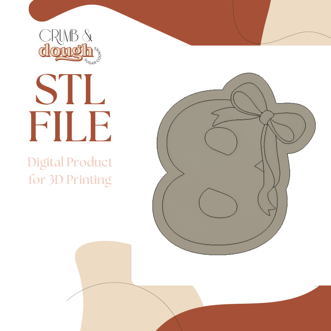 Number 8 with Bow Cookie Stamp & Cutter STL File