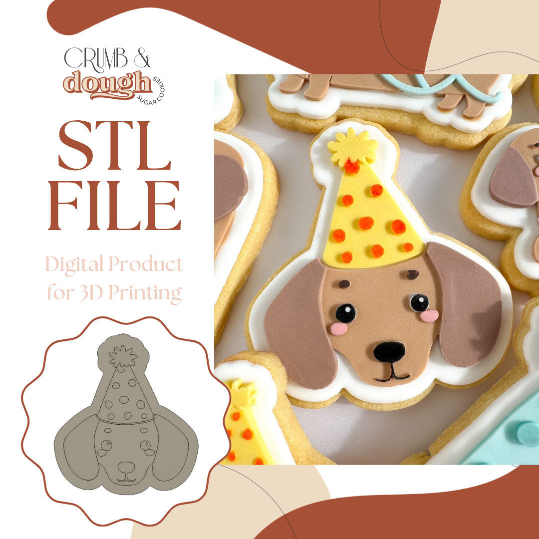 Dachshund Sausage Dog with Party Hat Cookie Stamp & Cutter STL File