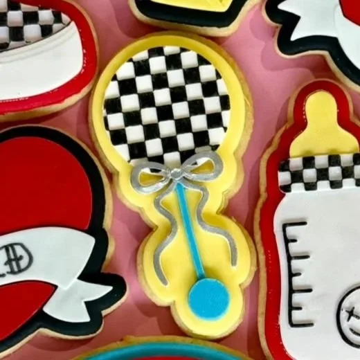 Checkered Baby Rattle Cookie Stamp & Cutter