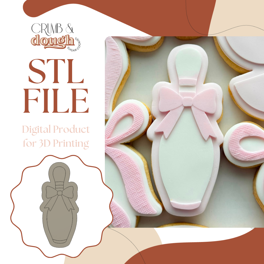 Bowling Pin with Bow Cookie Stamp & Cutter STL File