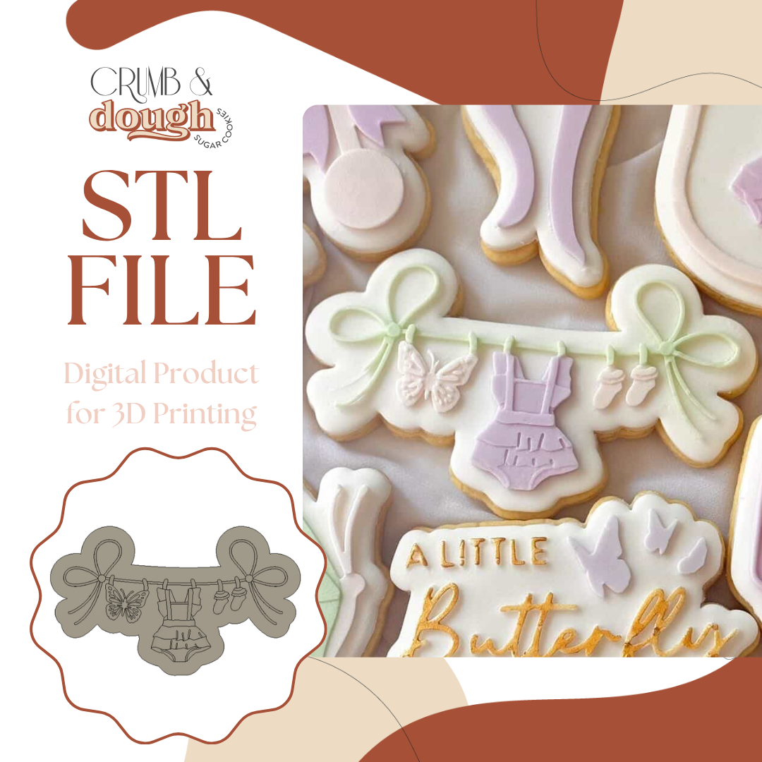 Baby Butterfly Clothesline Cookie Stamp & Cutter STL File