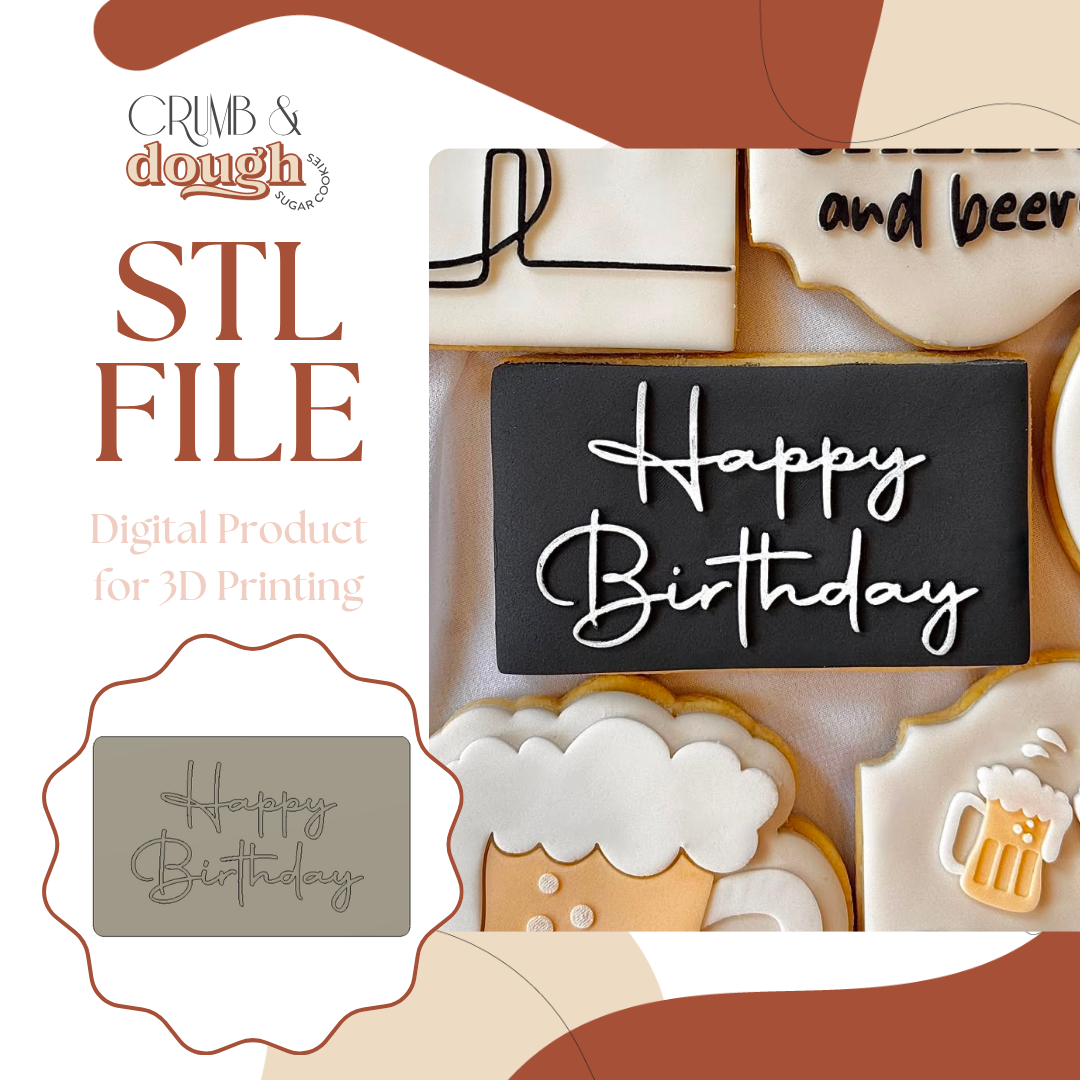 Happy Birthday Rectangle Cookie Stamp & Cutter STL File