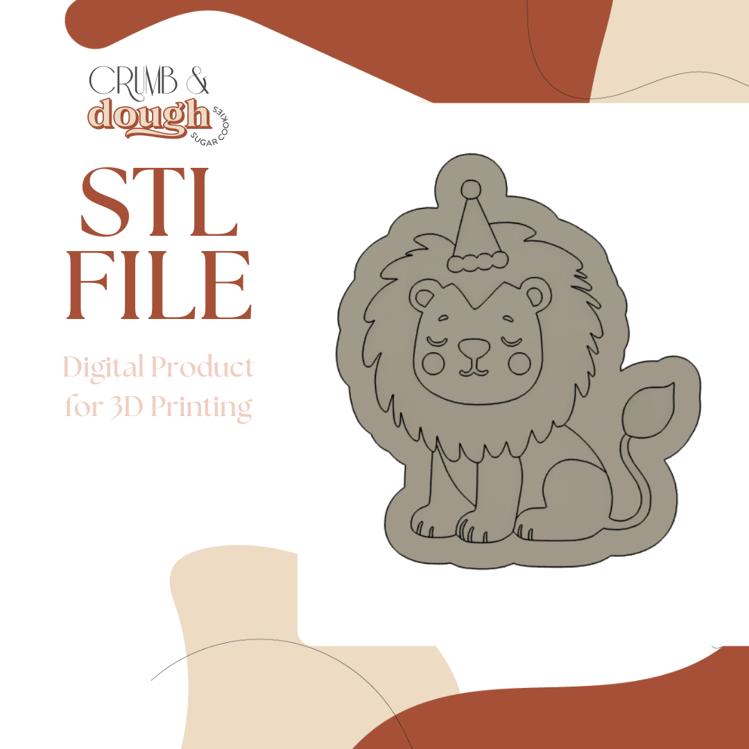 Lion with Party Hat Cookie Stamp & Cutter STL File