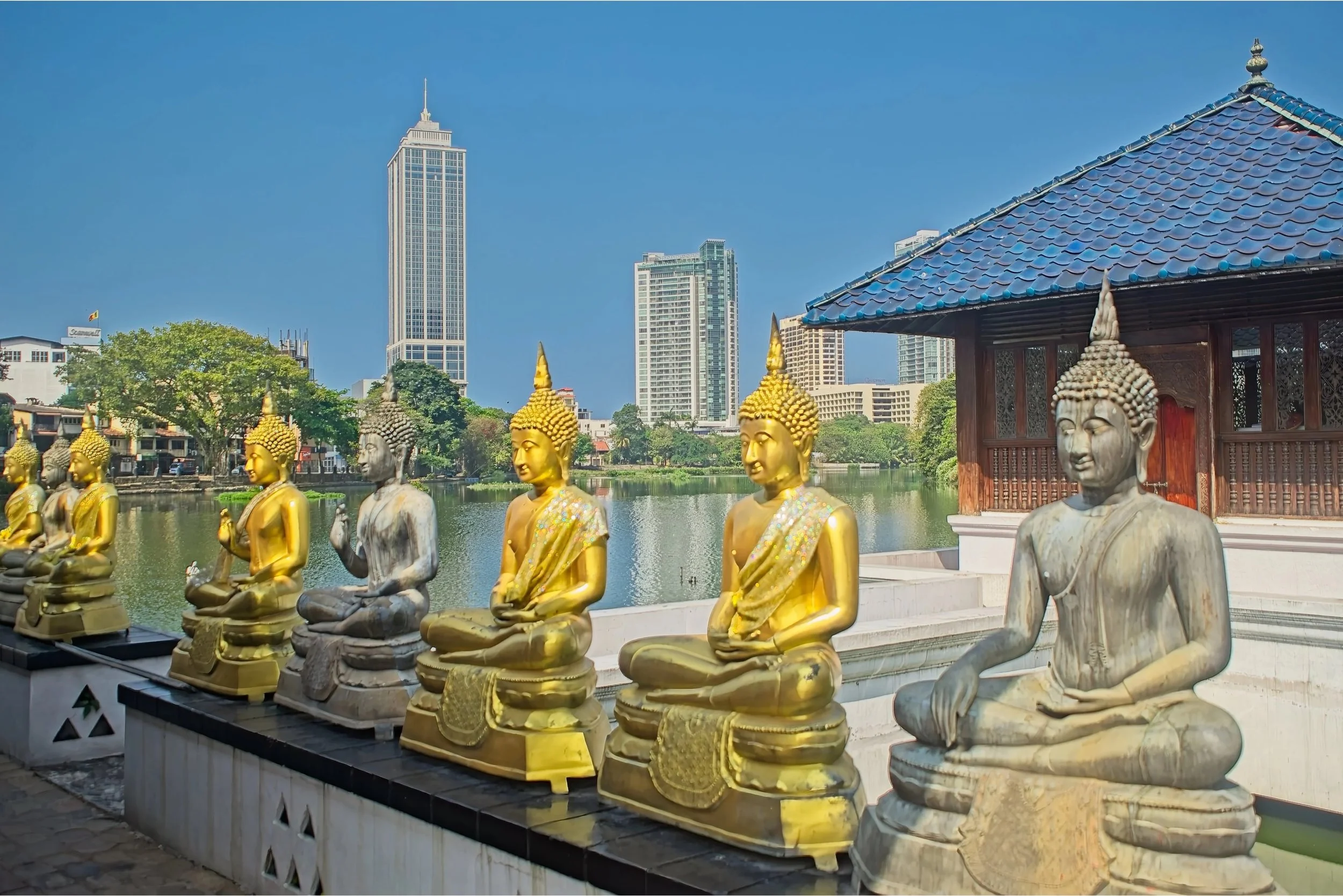The nearby Seema Malaka is a floating temple connected to lakeshore by a wooden bridge