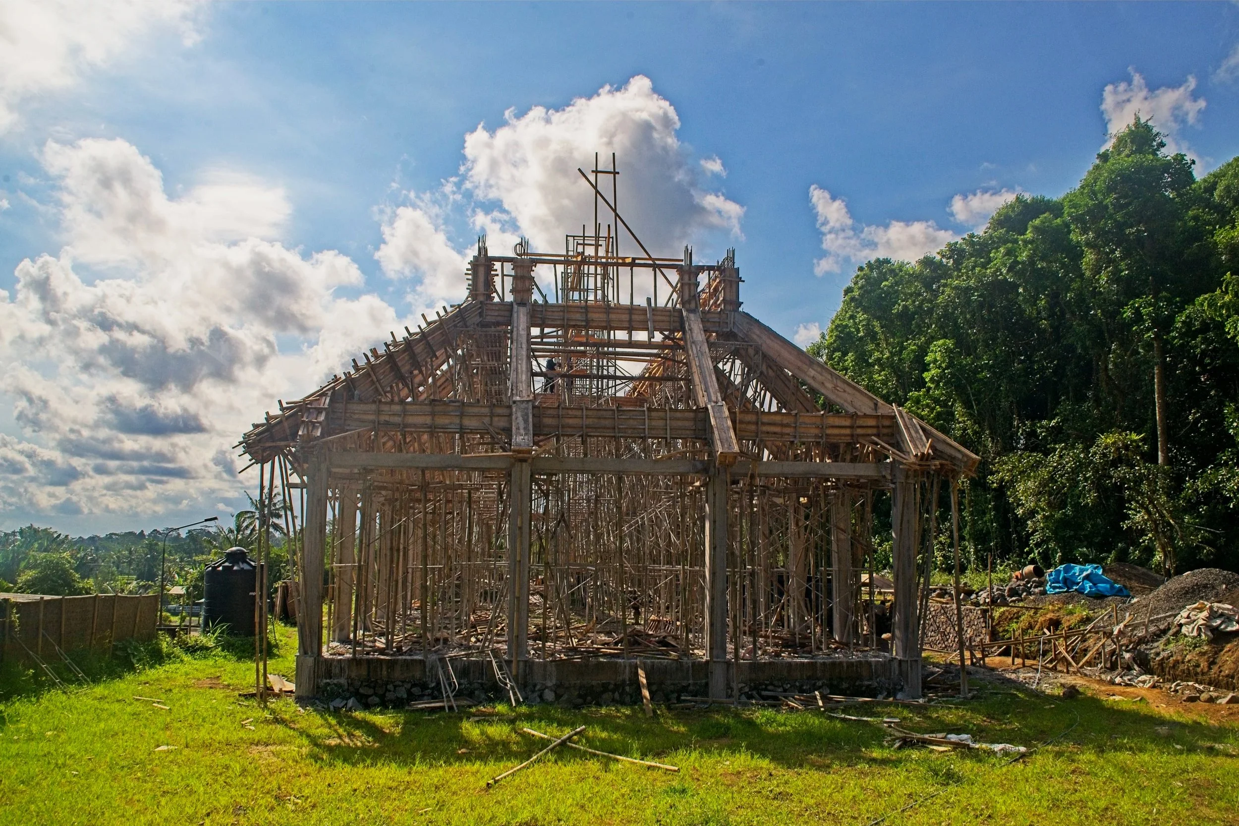 House under construction using bamboo