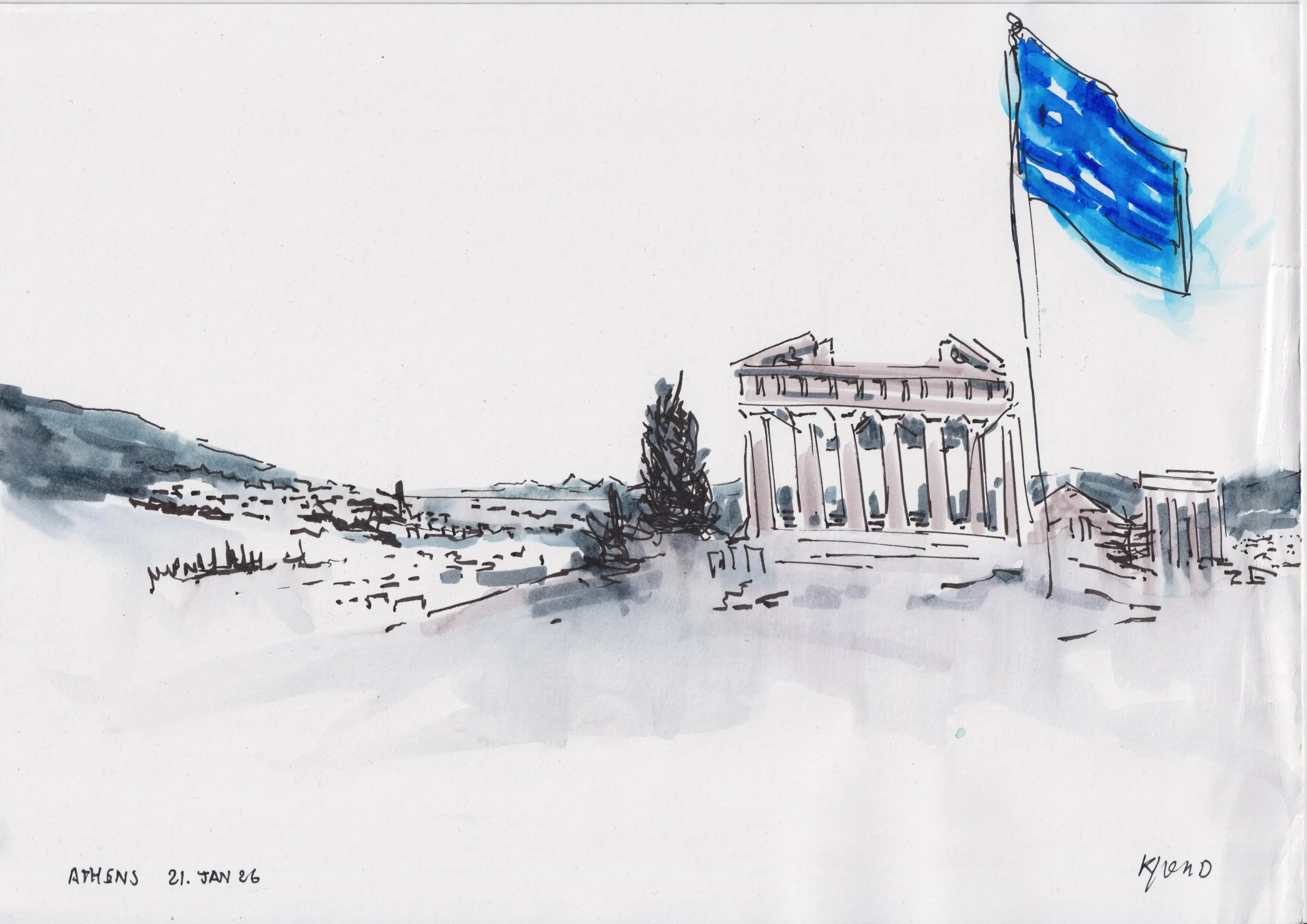 Parthenon with flag