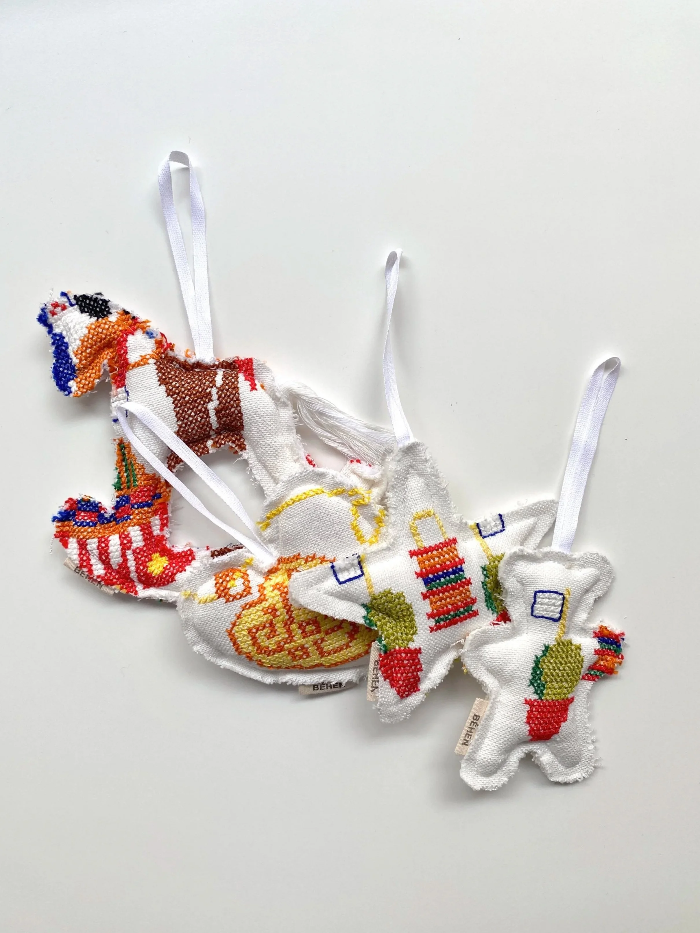 Hand-Embroidered Cross-Stitch "PORTUGAL" SET – 4 Ornaments