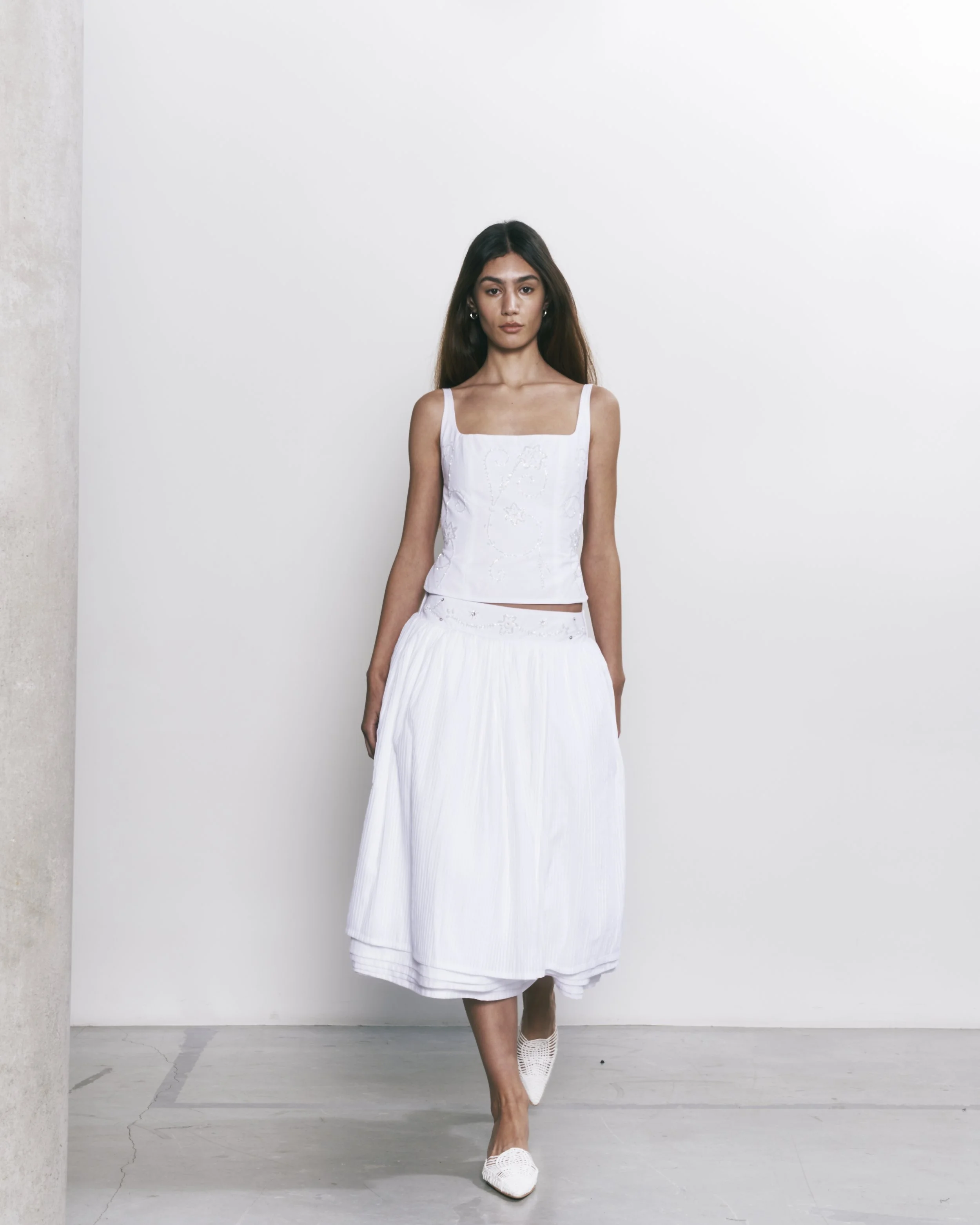 7 LAYERS EMBROIDERED MIDI SKIRT