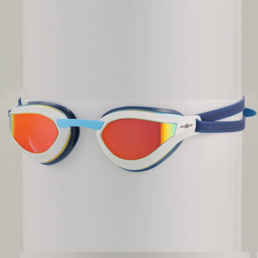 Swimming goggles photographed around cylindrical support