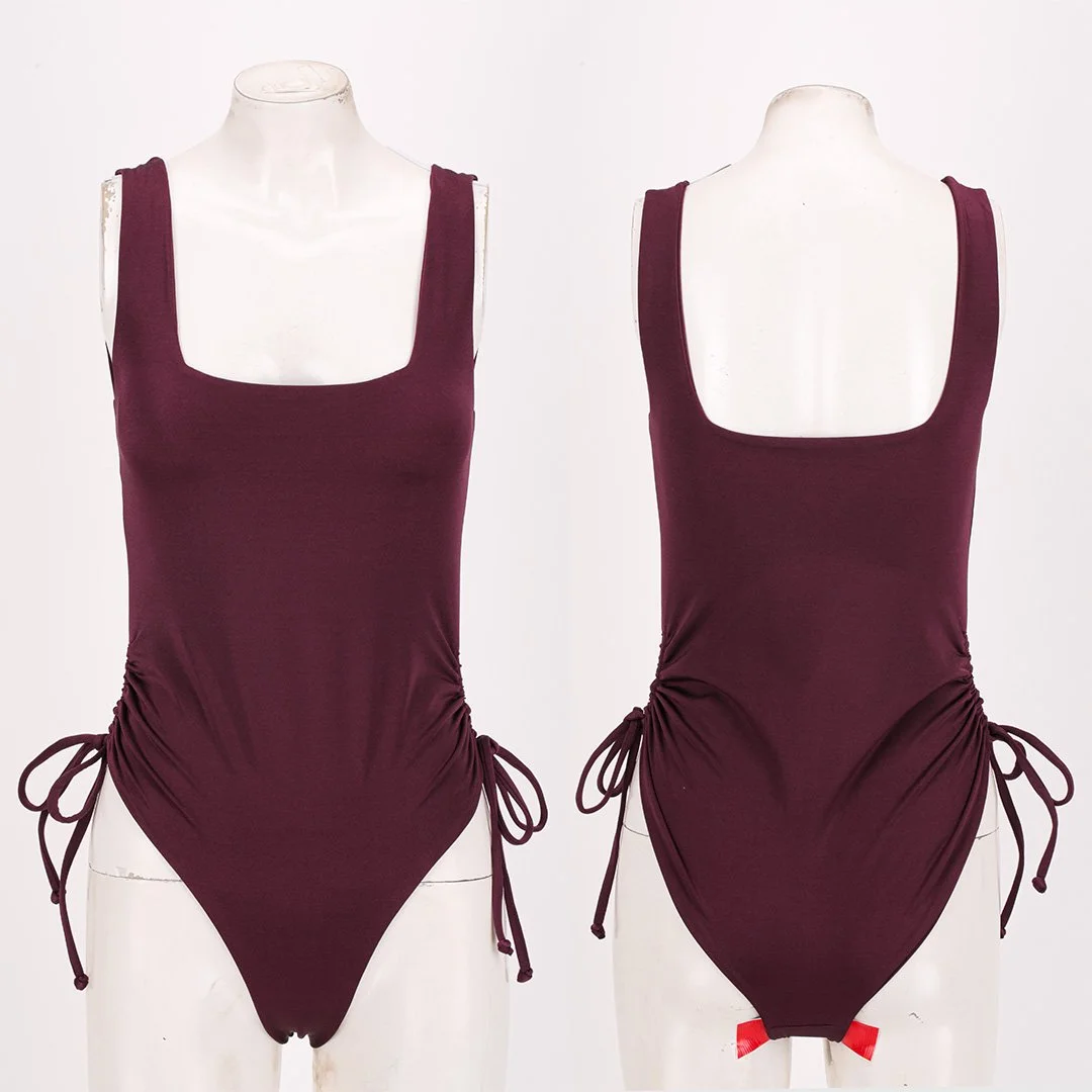 Front and back ghost mannequin photographs of the one-piece swimsuit