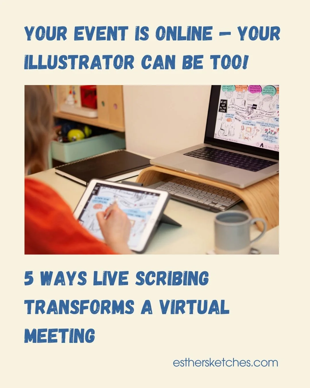 💻 Online meetings don&rsquo;t have to blur into one.
Beat Zoom and Teams fatigue with live scribing!

I capture your conversations as they happen, transforming them into bold visuals that:
✅ Keep everyone engaged
✅ Bridge international teams
✅ Make 