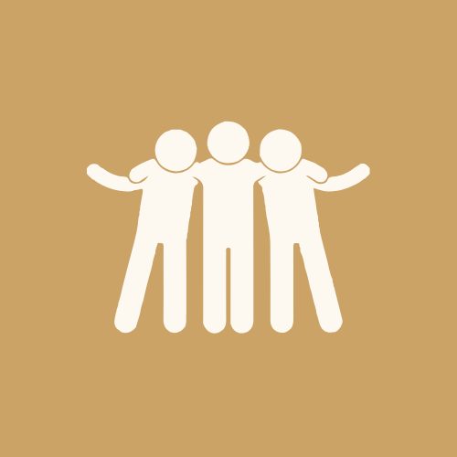 Silhouette de trois personnes avec les bras autour les unes des autres sur un fond beige