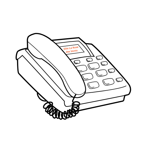 Téléphone fixe avec un écran affichant 'Gîte La Rose des Vents'