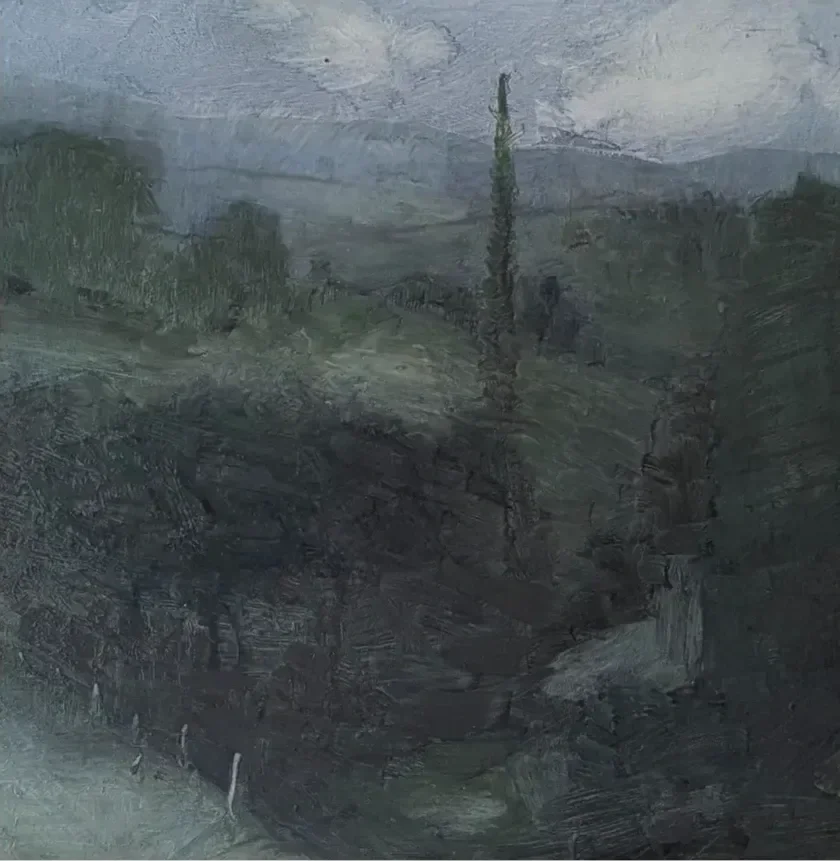 July evening in Fiesole, 30 x 30 cm. Oil on gesso panel