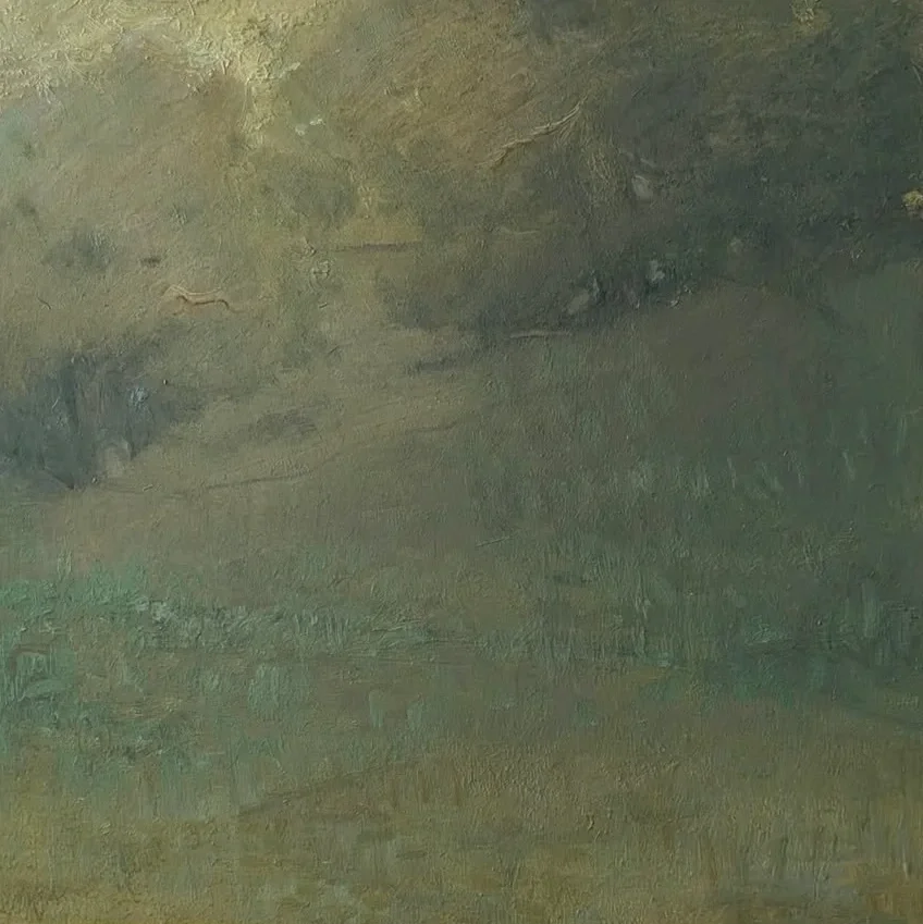 Meadow by the Oak Trees, 30 x 30 cm. Oil on panel.
