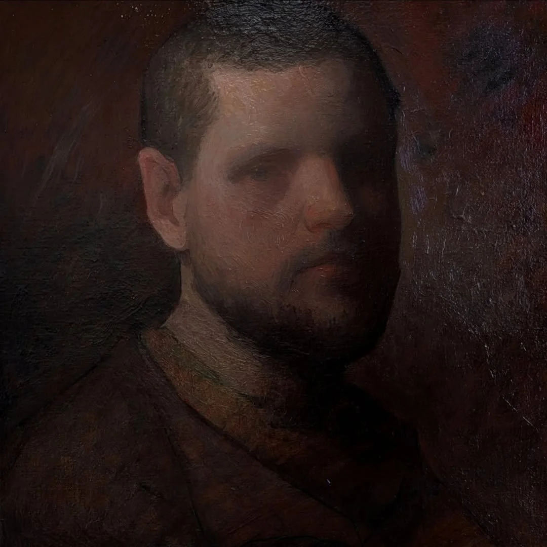 Self-portrait, 32 x 32 oil on canvas.
