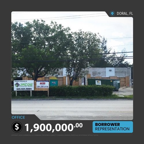 Commercial property in Doral, FL with signs and price listed as $1,900,000.