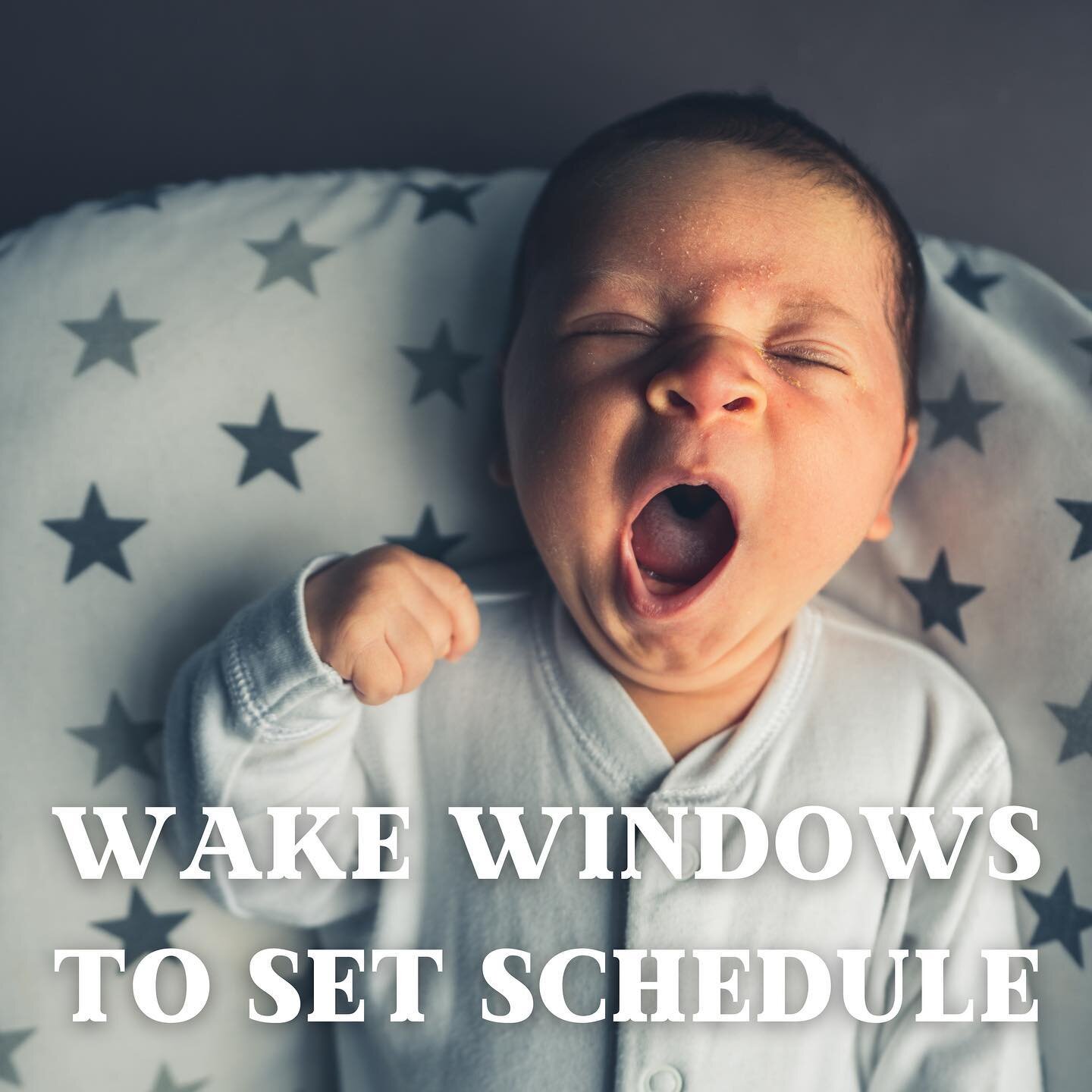 Moving from wake windows 👉🏼 set schedule:⠀
☁️ Most babies can handle a nap at the same time each day by the time they are solidly on 2 naps⠀
☁️ This typically happens around 7 months 
☁️ A set schedule can help with having more predictability in th