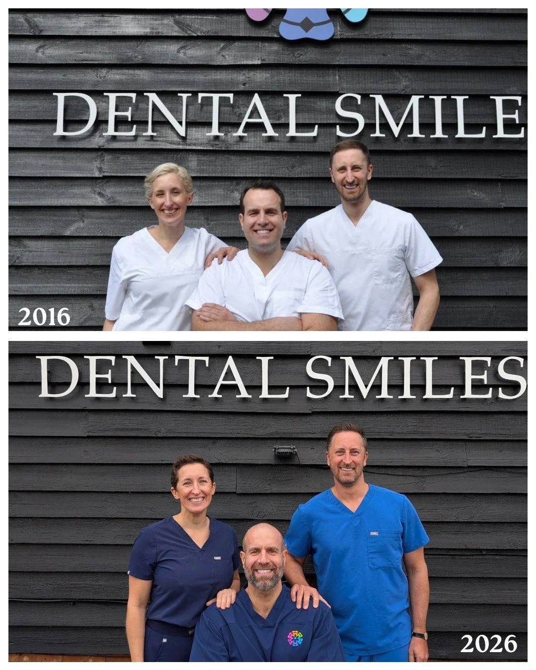 Today we celebrate 10 years of Dental Smiles Takeley 🦷✨

In honour of this, we had to recreate our 2016 picture ofcourse! 

I wonder what the next 10 year photo will look like 📸

Thank you to all our lovely patients who have been a part of the jour