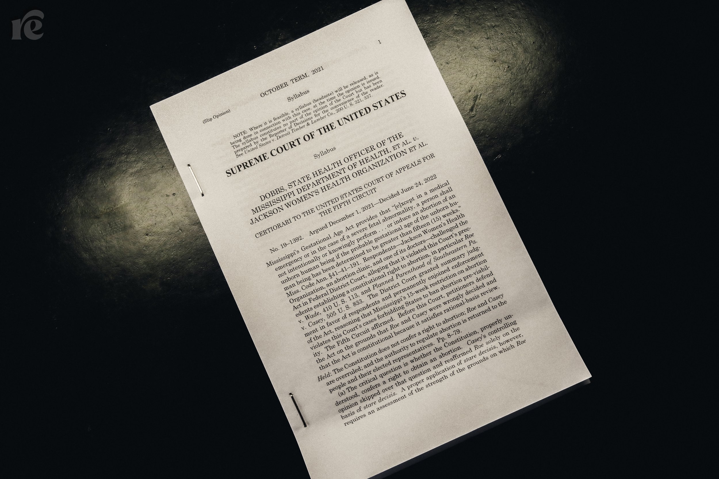 One of 100 official senate copies of the Dobbs v. Jackson Women's Health Organization United States Supreme Court opinion that overturned 49 years of legal precedent set by Roe vs Wade.