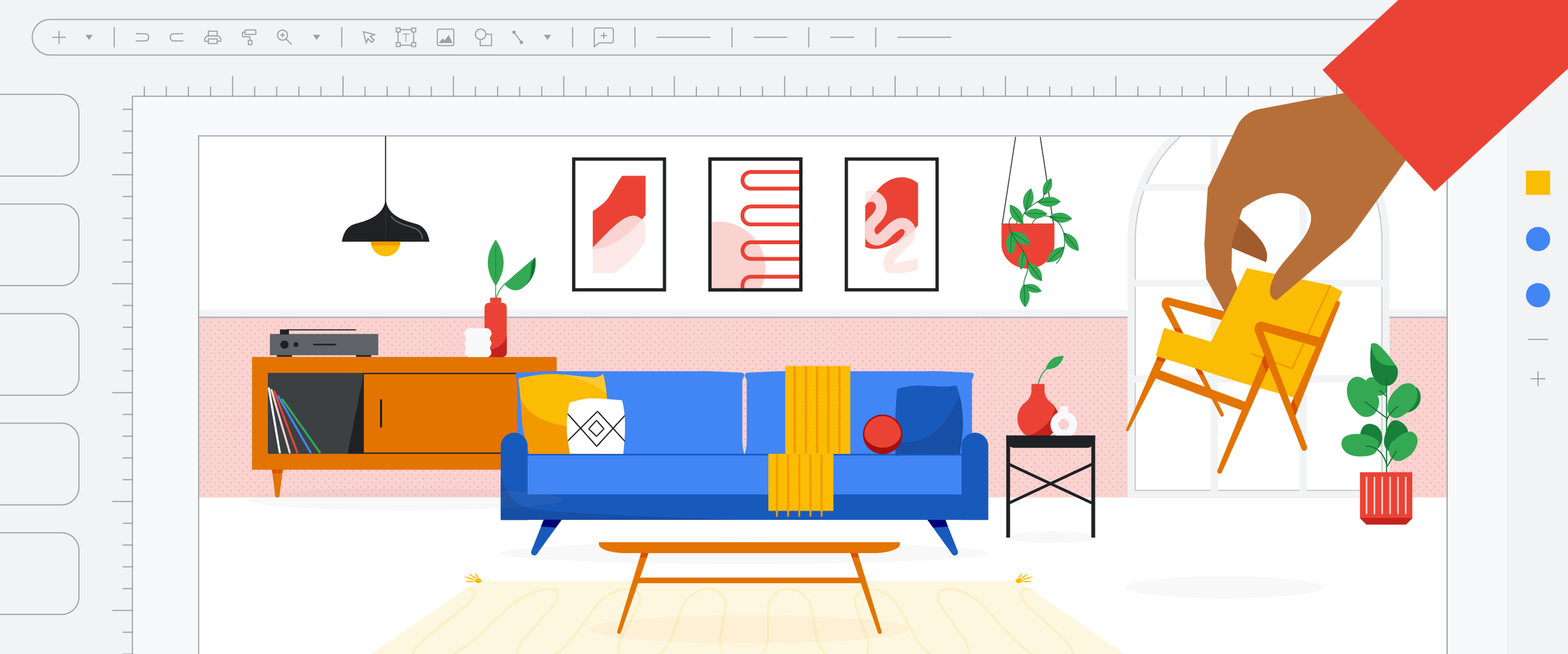 A hero illustration for a blog post about using Google Slides to redecorate your home