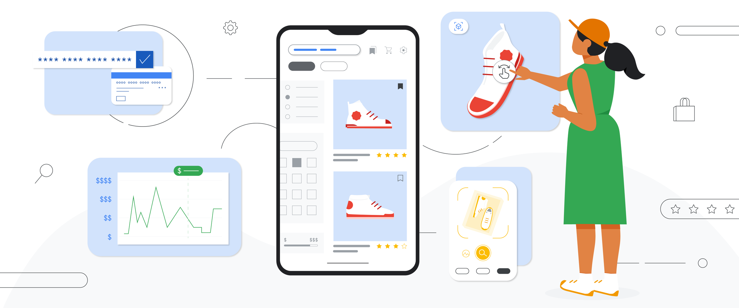 A hero illustration for a blog post about Google Shopping